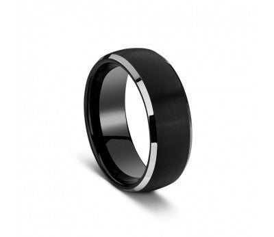 Stainless Steel Tungsten Series Black Matte & Silver Polished Ring - TSR55