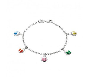 TT SS Bracelet with multi coloured Lady-bird charms