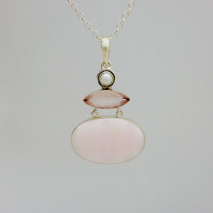 SS Pink Aragonite, Rose Quartz and Pearl Pendant Necklace